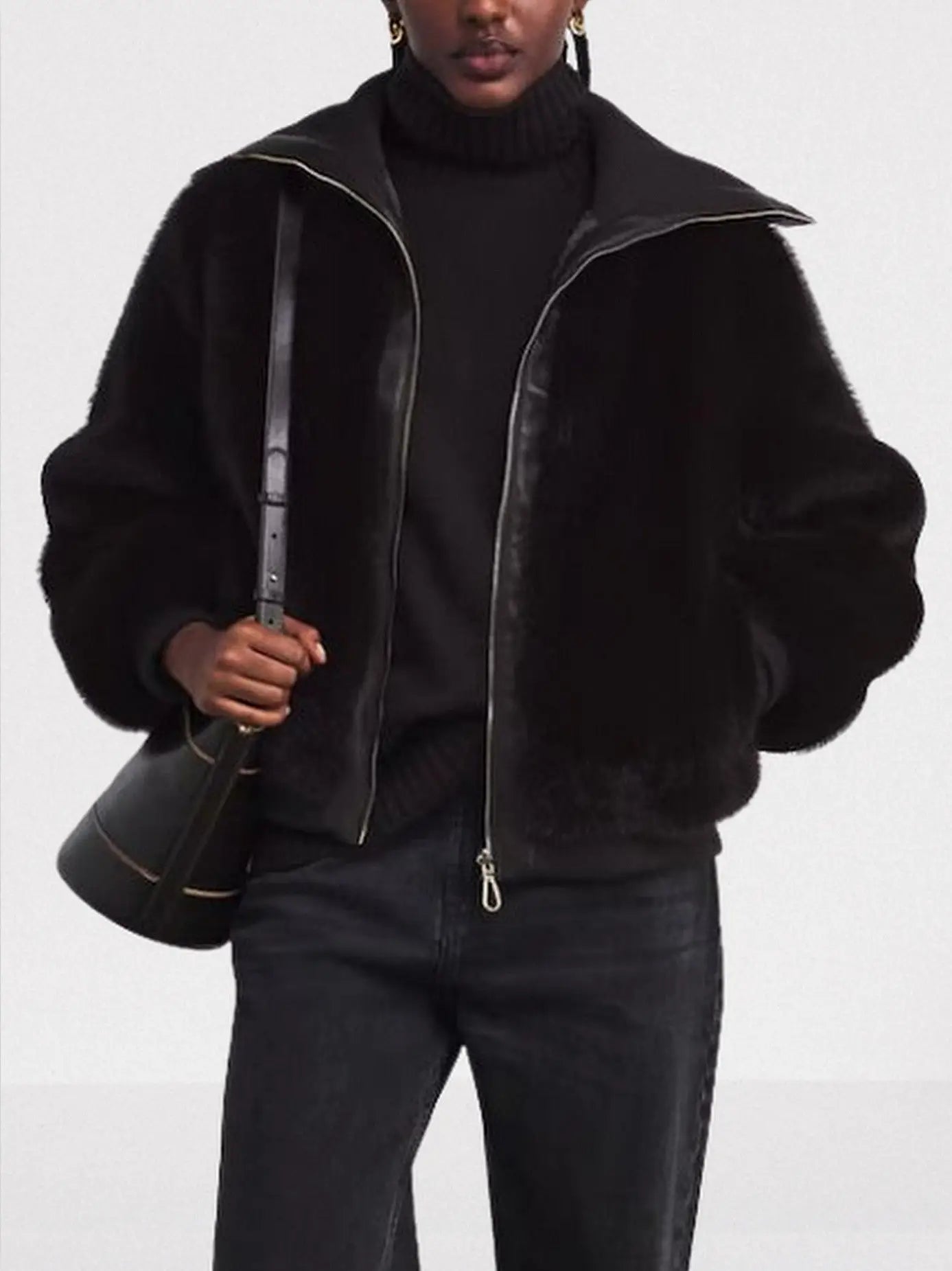 Plush Faux-Fur Zip-Front Jacket in Dark Brown - Jackets