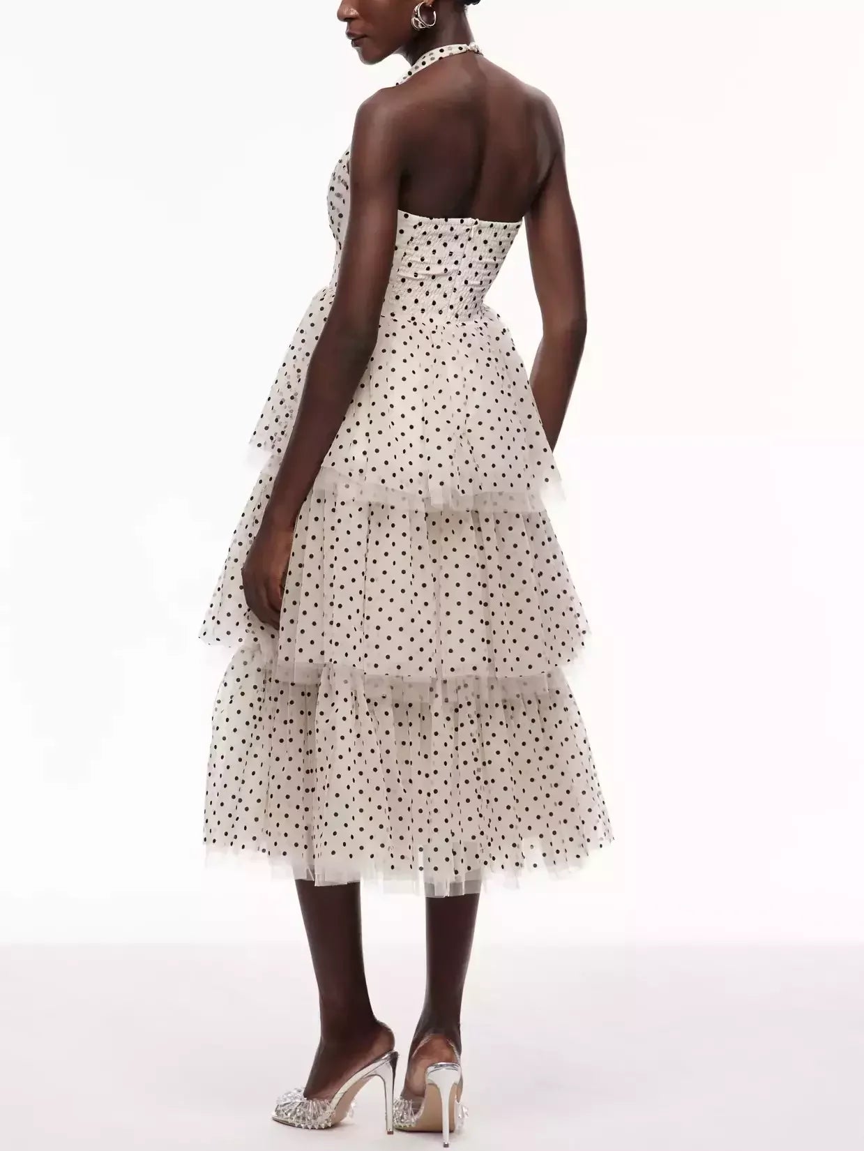 Polka Dot Halterneck Tiered Midi Dress Dresses