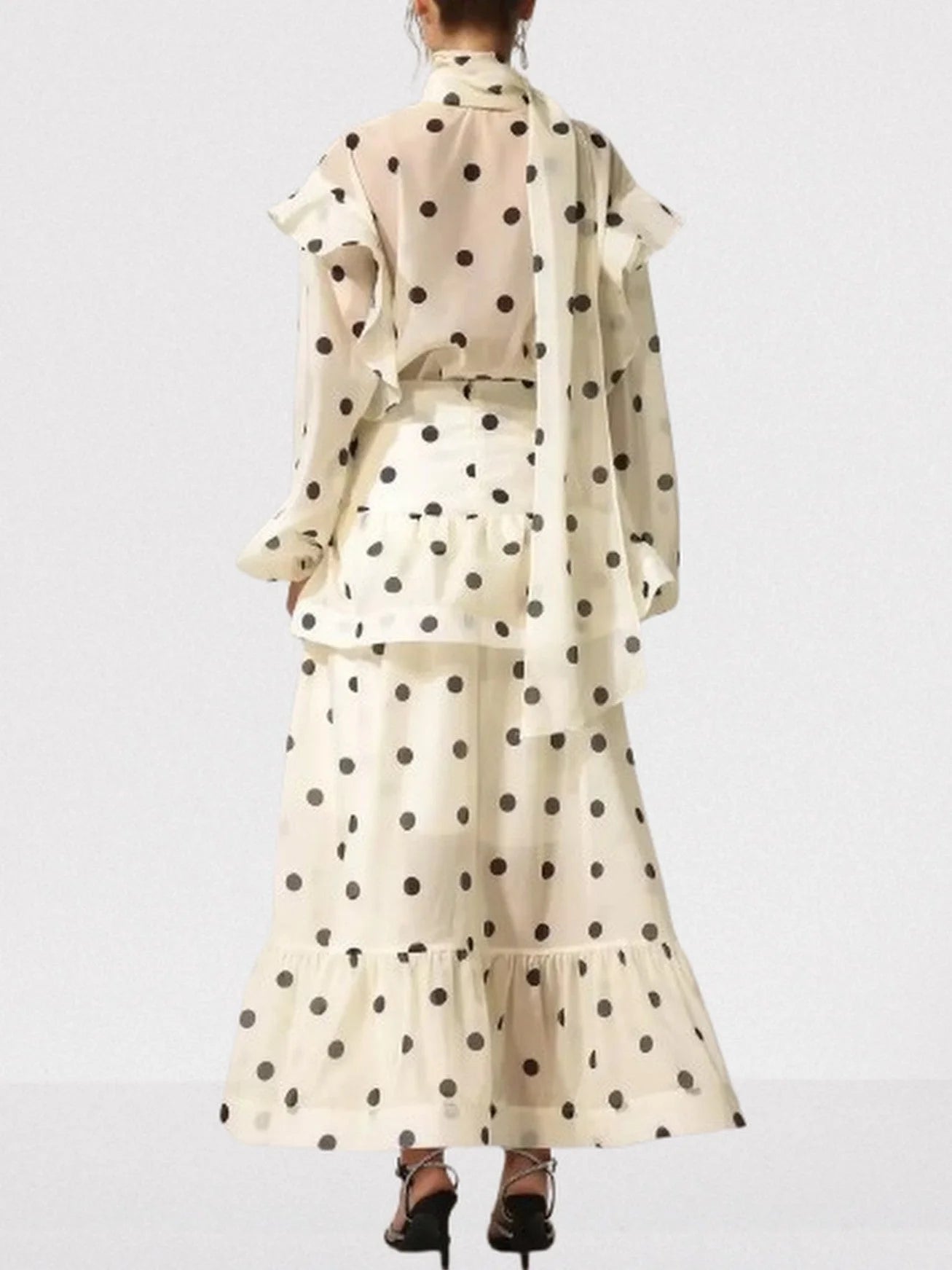 Polka Dot Print Blouse and Skirt Set - Suits & Sets