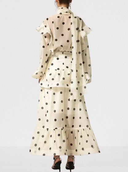 Polka Dot Print Blouse and Skirt Set - Suits & Sets