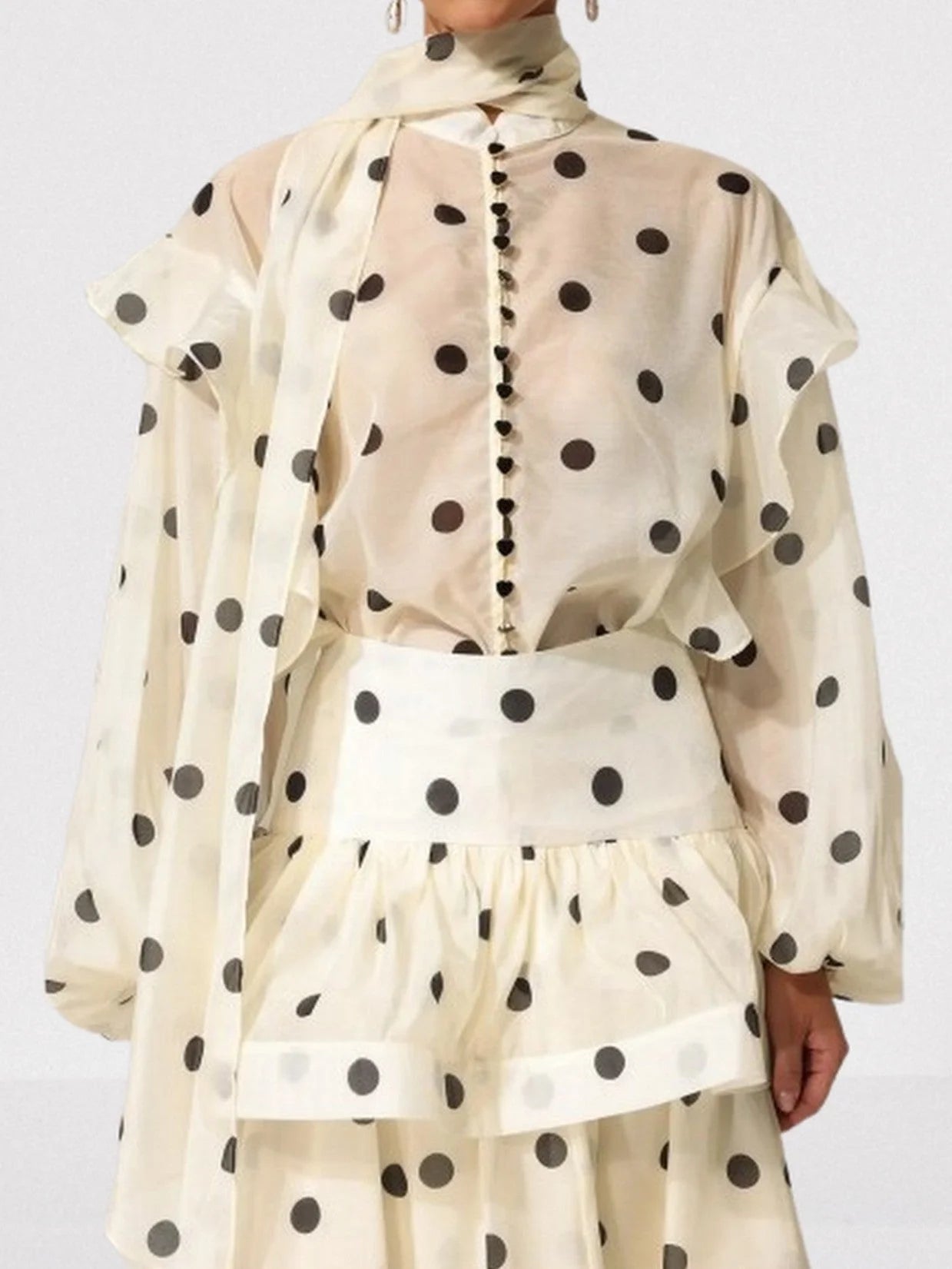 Polka Dot Print Blouse and Skirt Set - Suits & Sets