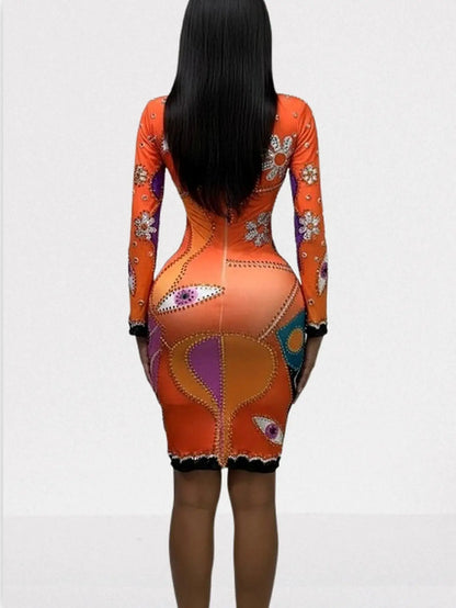 Pop Art Inspired Embellished Bodycon Dress - Dresses