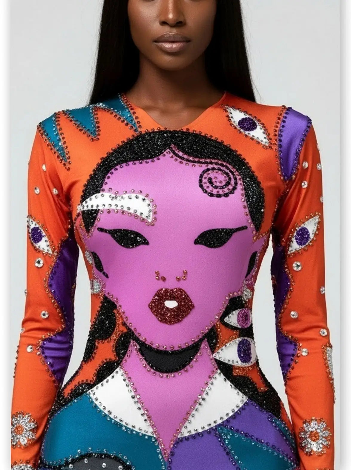 Pop Art Inspired Embellished Bodycon Dress - Dresses