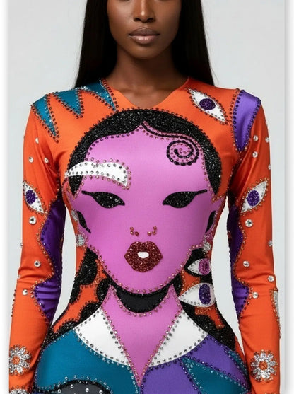 Pop Art Inspired Embellished Bodycon Dress - Dresses