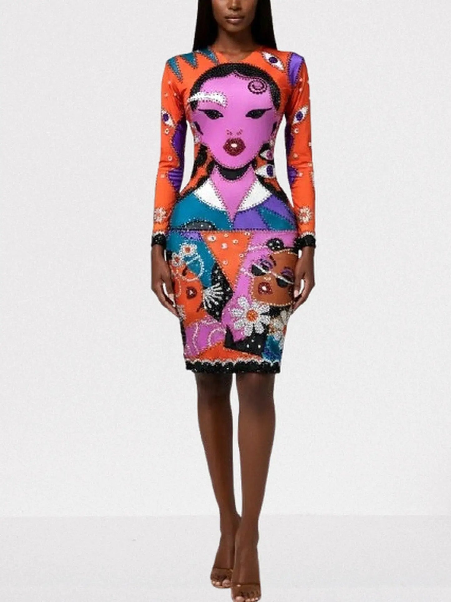Pop Art Inspired Embellished Bodycon Dress - Dresses