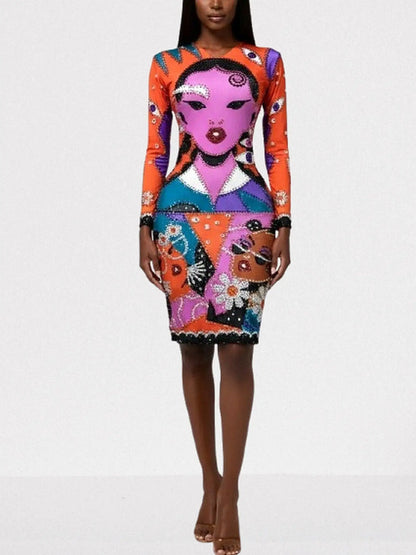 Pop Art Inspired Embellished Bodycon Dress - Dresses