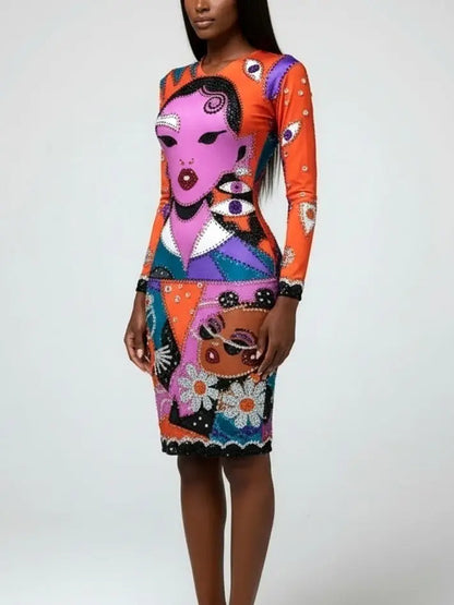 Pop Art Inspired Embellished Bodycon Dress - Dresses