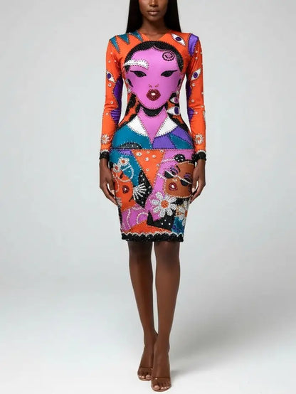 Pop Art Inspired Embellished Bodycon Dress - Dresses