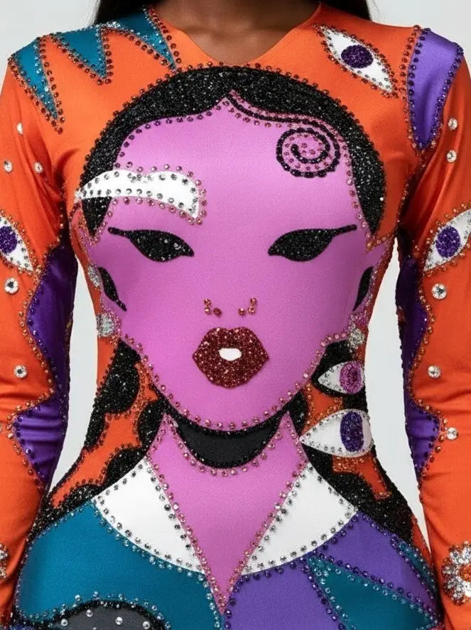 Pop Art Inspired Embellished Bodycon Dress - Dresses