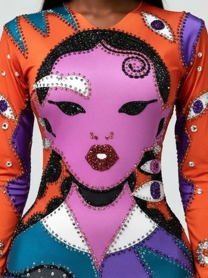 Pop Art Inspired Embellished Bodycon Dress - Dresses