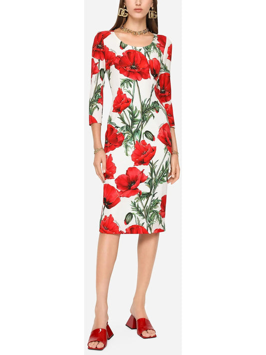 Poppy Print Charmeuse Midi Dress - Branna Couture