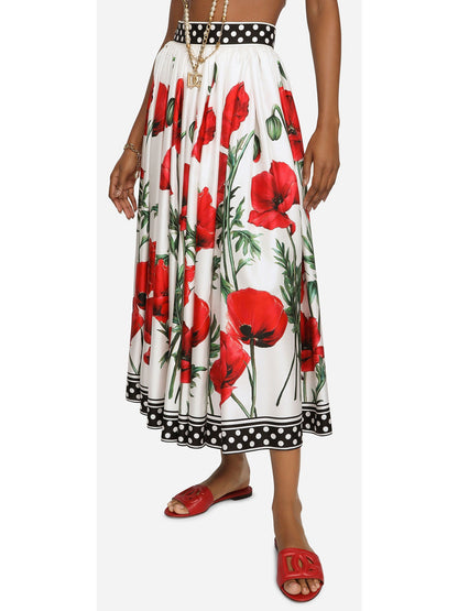 Poppy-Print Off-Shoulder Crop Top and Midi Skirt Set - Branna Couture