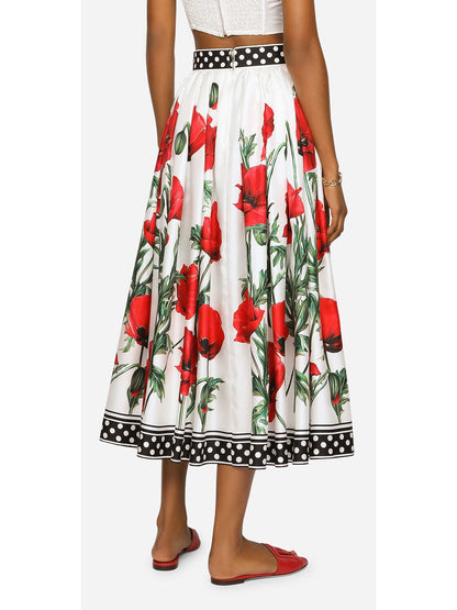 Poppy-Print Off-Shoulder Crop Top and Midi Skirt Set - Branna Couture