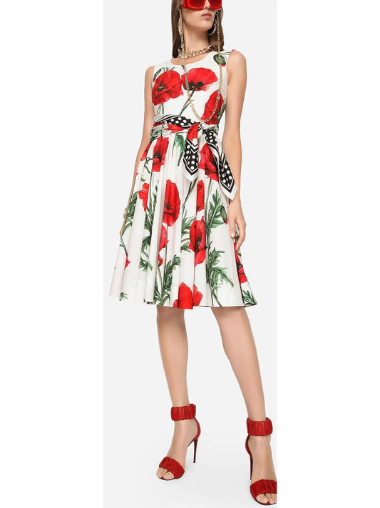 Poppy-Print Poplin Midi Dress - Branna Couture