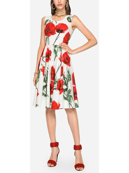 Poppy-Print Poplin Midi Dress - Branna Couture