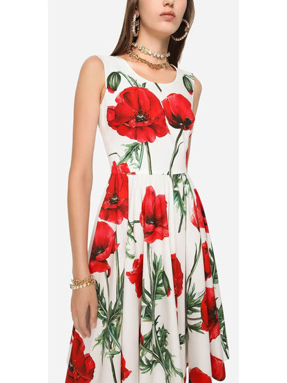 Poppy-Print Poplin Midi Dress - Branna Couture