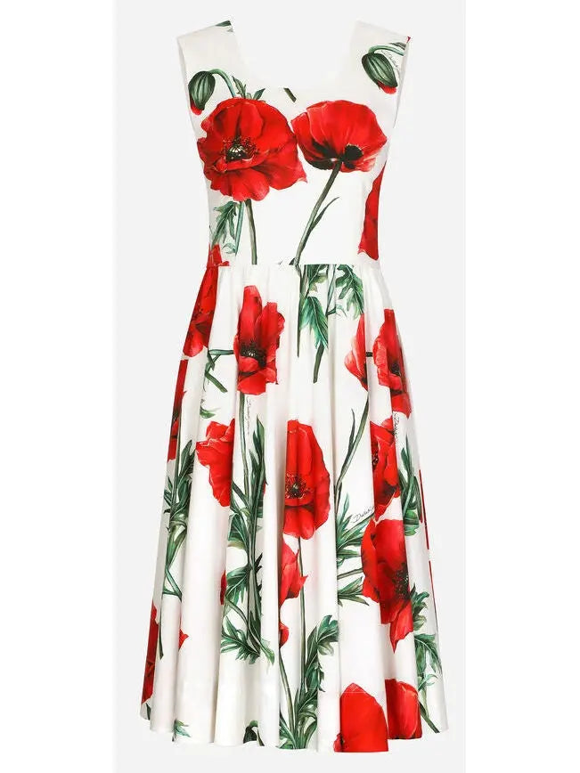 Poppy-Print Poplin Midi Dress - Branna Couture