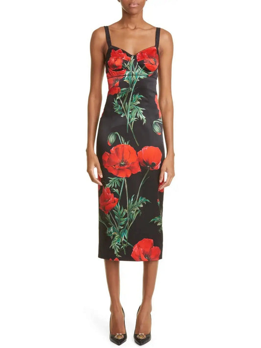 Poppy-Print Silk Dress - Branna Couture