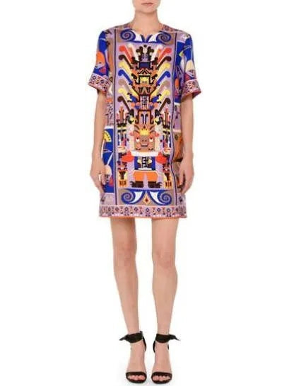 Printed Abstract Twill Tunic Dress - Branna Couture