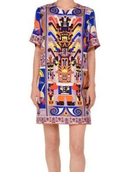 Printed Abstract Twill Tunic Dress - Branna Couture