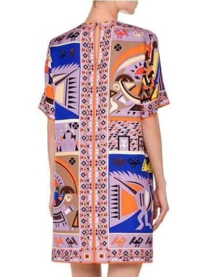 Printed Abstract Twill Tunic Dress - Branna Couture