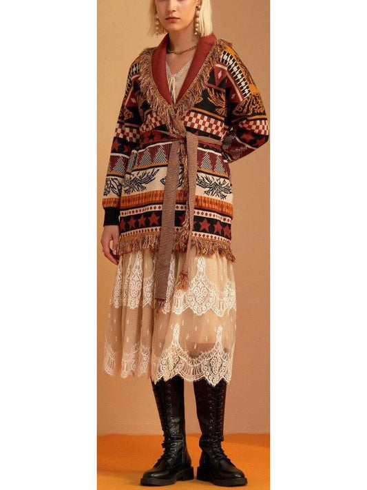 Printed Fringed Cardigan - Branna Couture