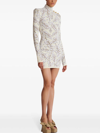 Printed Jacquard Knit Mock-Neck Mini Dress Branna Couture