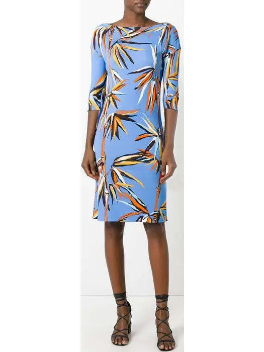 Printed Jersey Silk Dress, Light Blue - Branna Couture