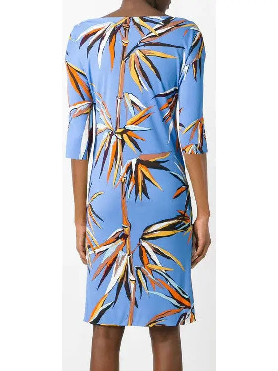 Printed Jersey Silk Dress, Light Blue - Branna Couture