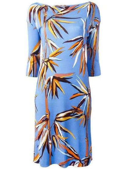 Printed Jersey Silk Dress, Light Blue - Branna Couture