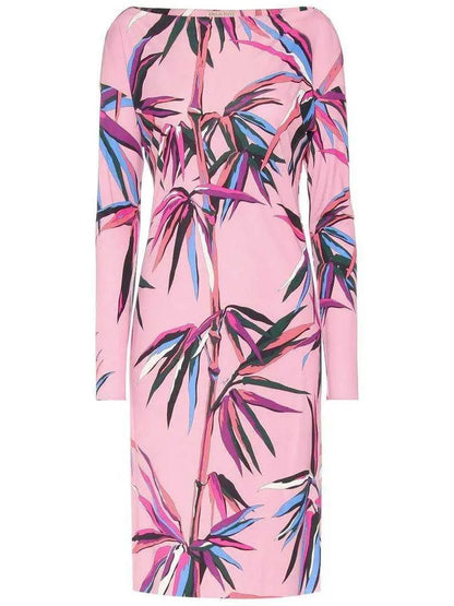 Printed Jersey Silk Dress, Pink - Branna Couture