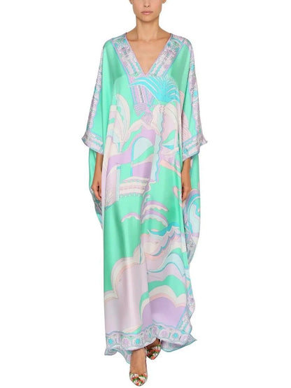 Printed Jersey Silk Kaftan Dress - Branna Couture