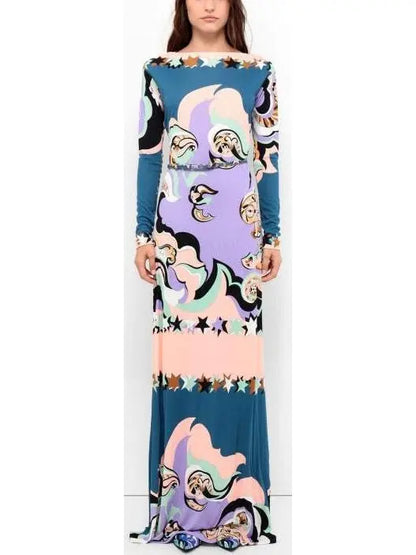 Printed Jersey Silk Maxi Dress - Branna Couture