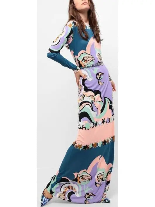 Printed Jersey Silk Maxi Dress - Branna Couture