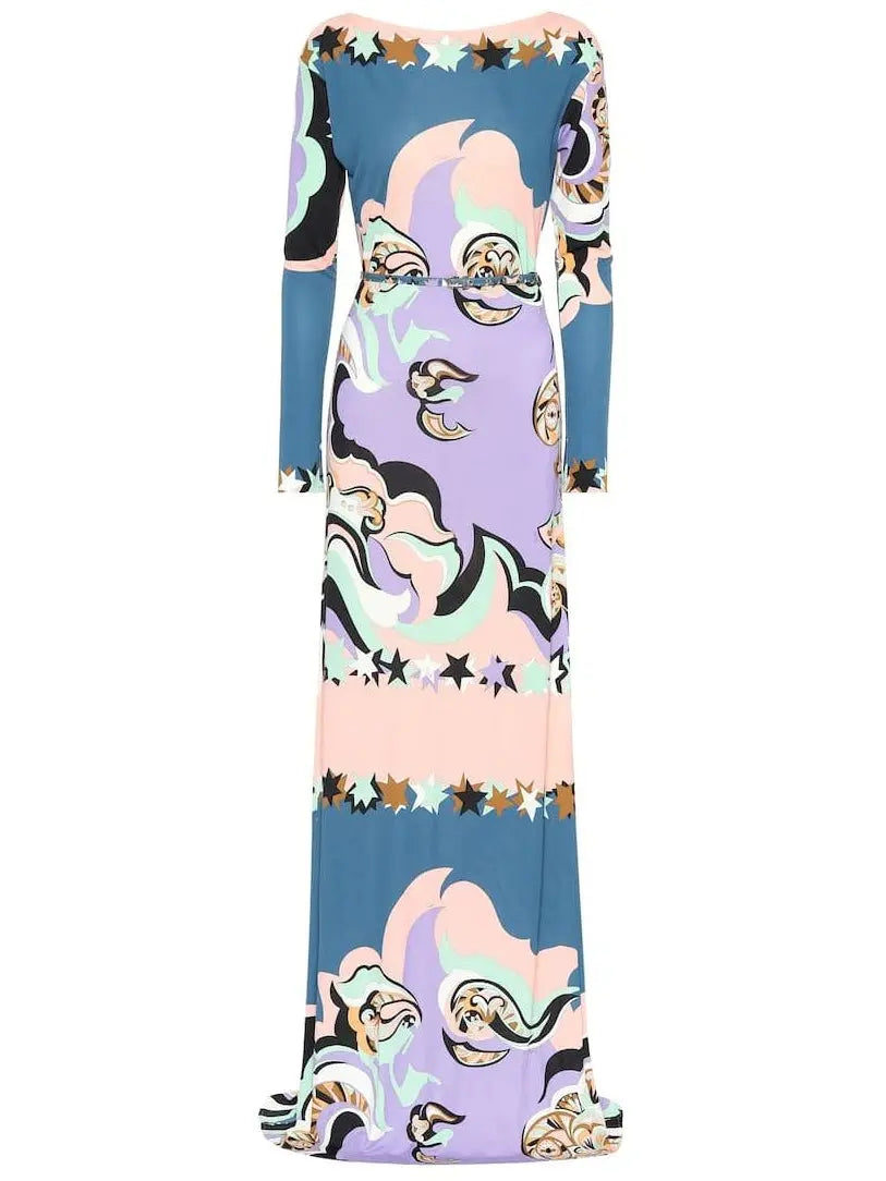 Printed Jersey Silk Maxi Dress - Branna Couture