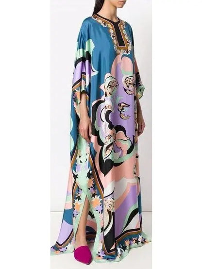 Printed Kaftan Silk Dress - Branna Couture