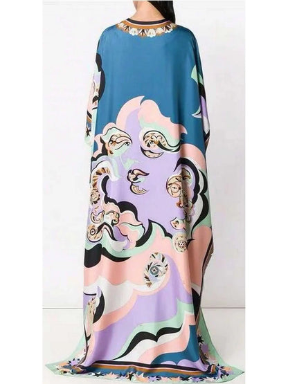 Printed Kaftan Silk Dress - Branna Couture