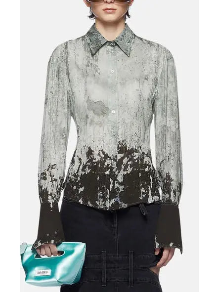 Printed Light Grey and Black Shirt - Branna Couture