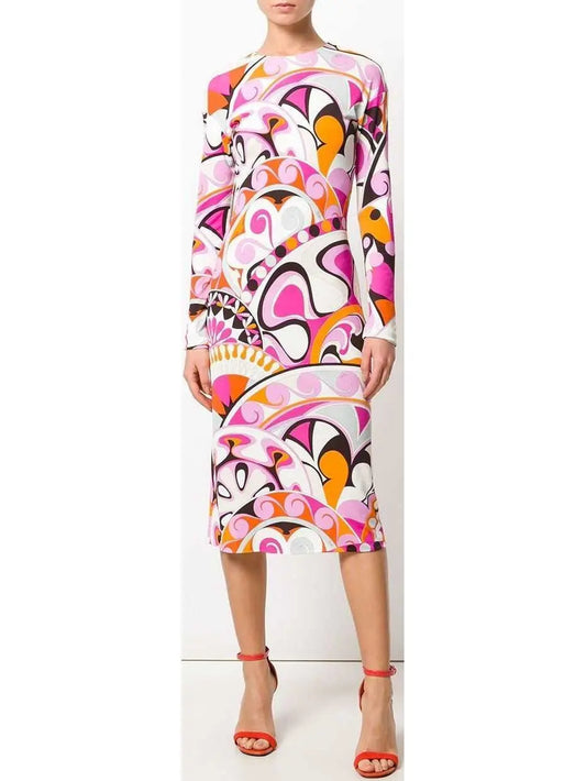 Printed Long-Sleeve Dress - Branna Couture