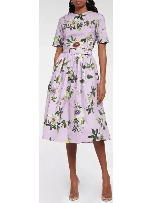 Printed Poplin Midi Dress, Lavender - Branna Couture