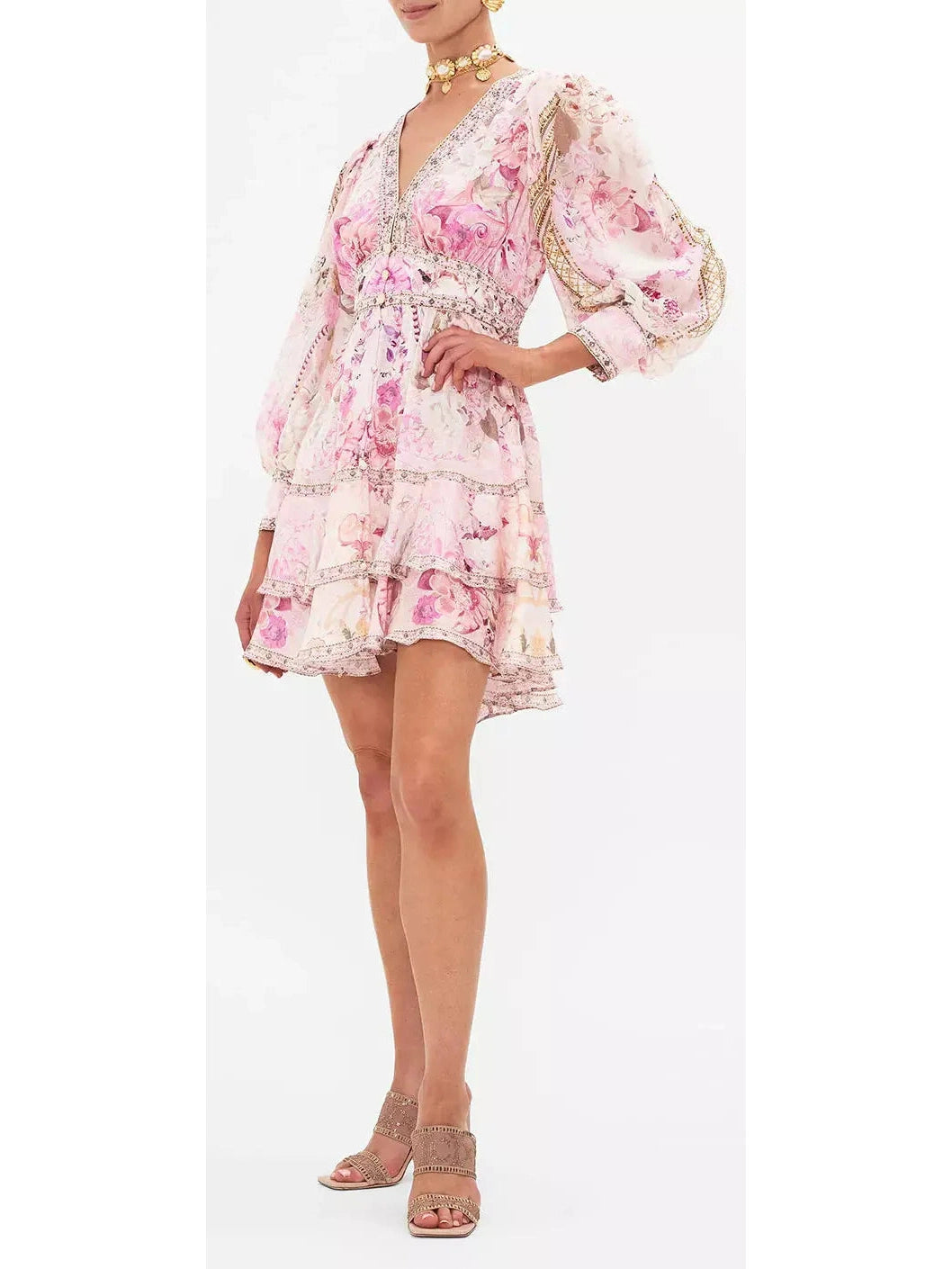 Fresco Fairytale Button-Front Frill Dress - Branna Couture