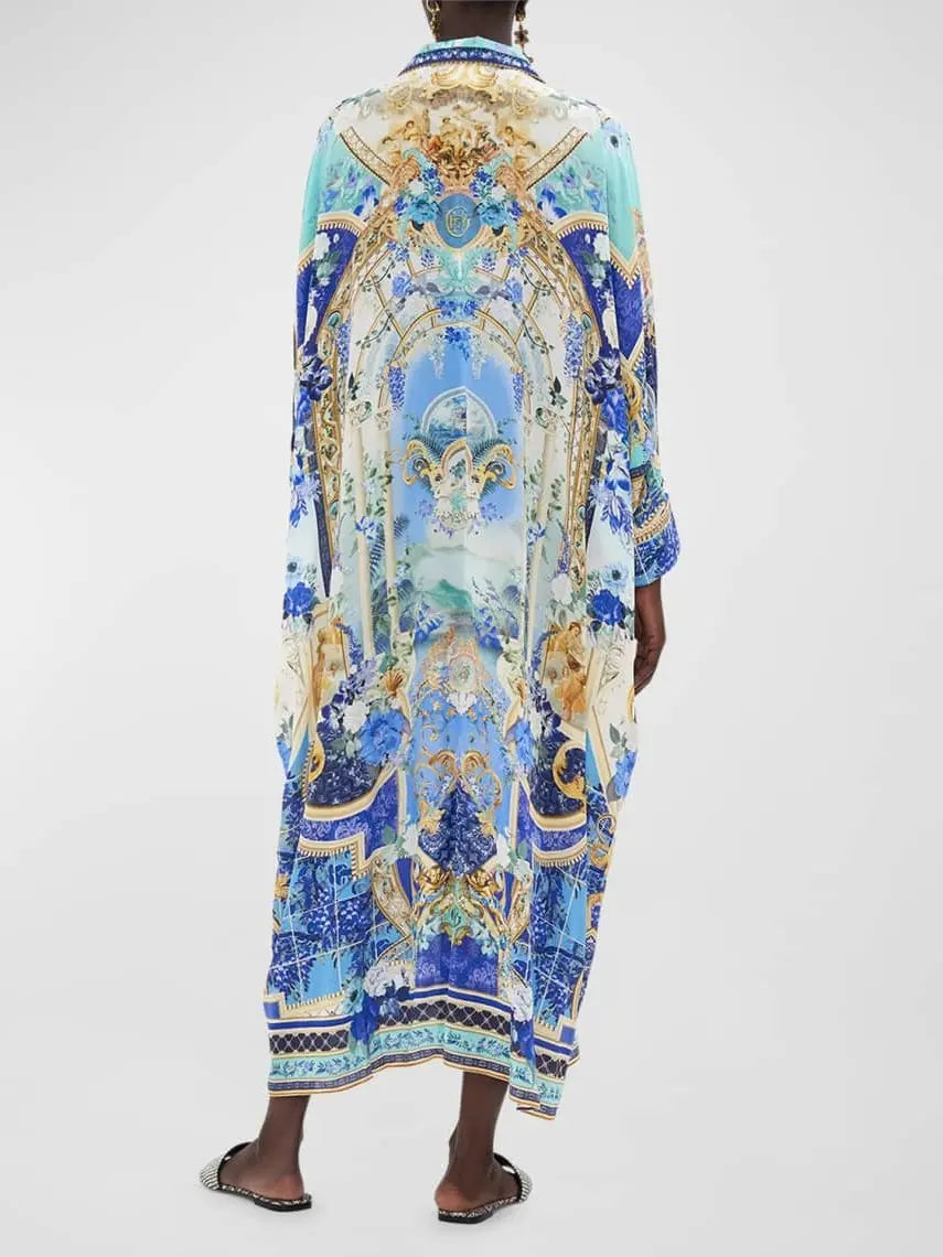 Printed Silk Kaftan Dress with Wing Collar - Branna Couture