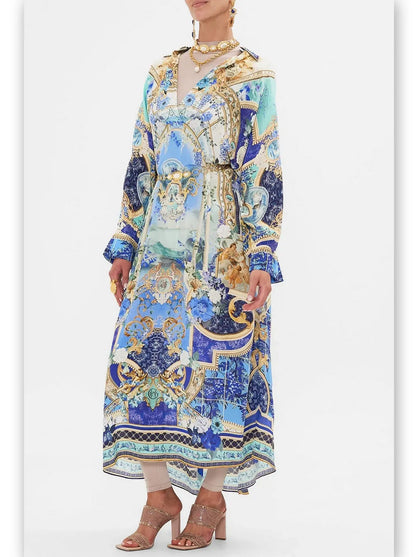 Printed Silk Kaftan Dress with Wing Collar - Branna Couture