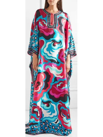 Printed Silk-Satin Twill Kaftan - Branna Couture