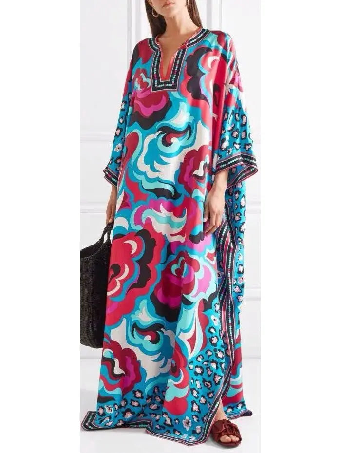 Printed Silk-Satin Twill Kaftan - Branna Couture