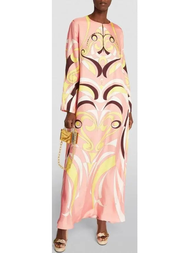 Printed Silk Twill Kaftan Dress - Branna Couture