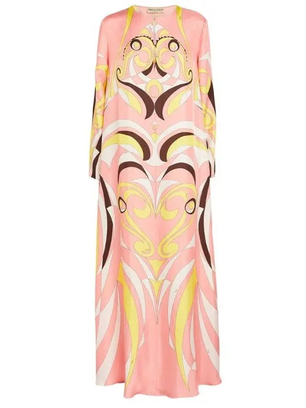 Printed Silk Twill Kaftan Dress - Branna Couture