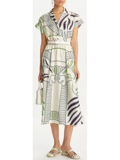 Printed Silk Twill Shirt Dress - Branna Couture