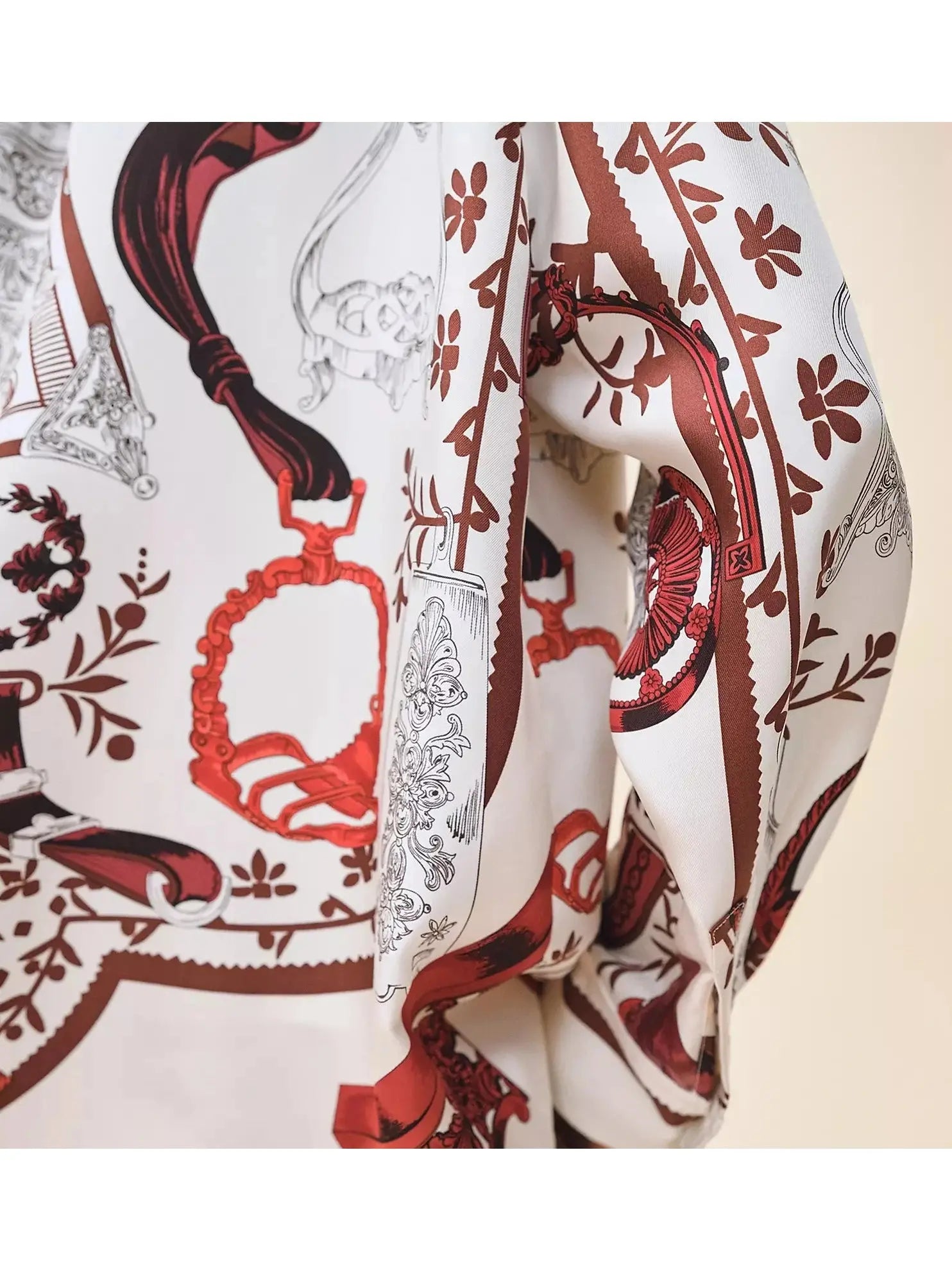 Printed Silk Twill Shirt in Red and White - Branna Couture