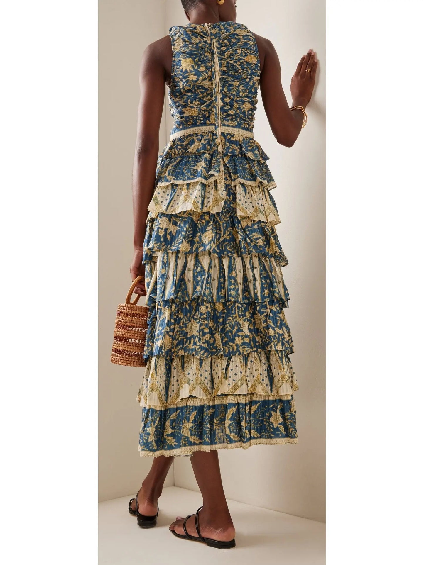 Printed Tiered Cotton-Blend Midi Dress - Branna Couture